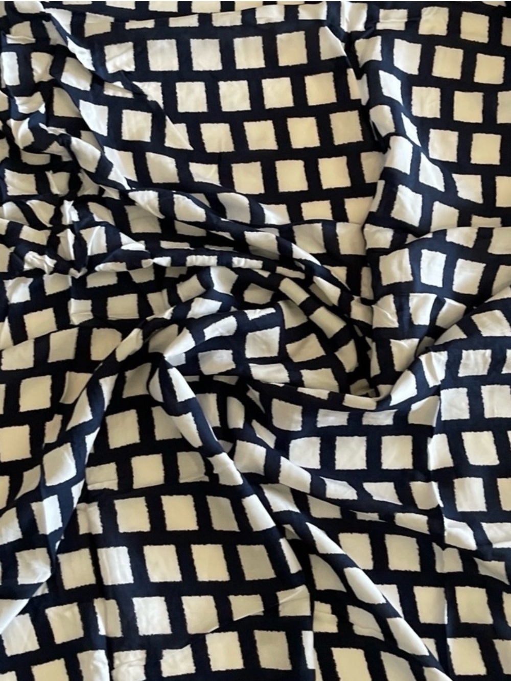 Modern Square Pattern Navy and White Geometric Print Poly Cotton Fabric